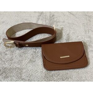 VINCE CAMUTO Pebble Grain Belt Bag Saddle Brown Purse Small Wristlet Barely Used